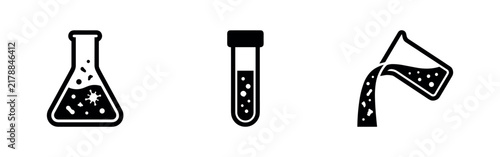 Bild auf Leinwand Laboratory flask, test tube, and beaker with liquid icons