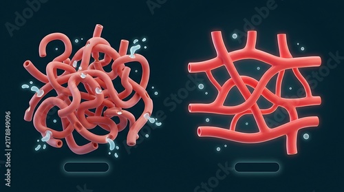 Comparison diagram showing abnormal tumor angiogenesis and normal vasculature
