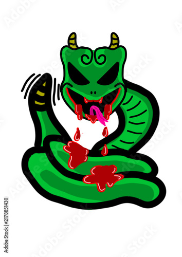 Green snake monster illustration for halloween