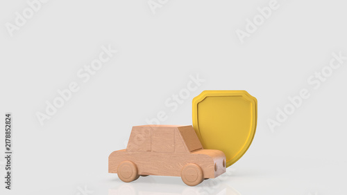 Wooden Toy Car Protected by Golden Shield 3d render.