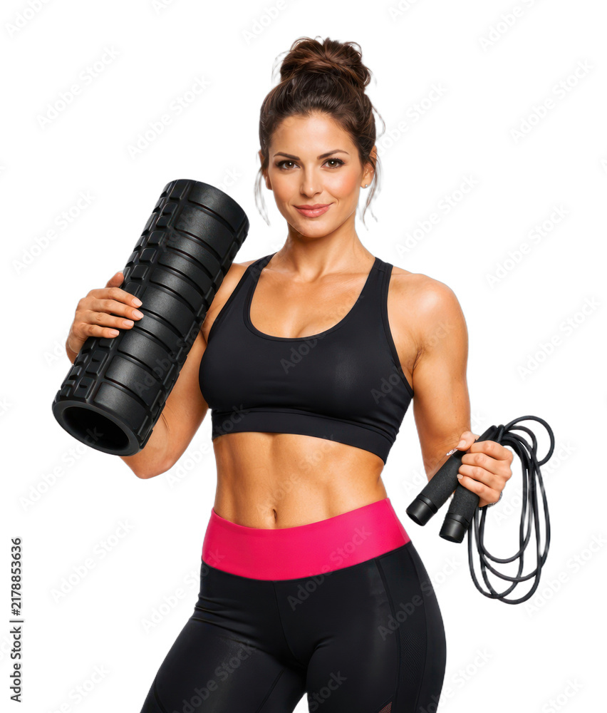 Obraz premium PNG Fitness woman with exercise equipment