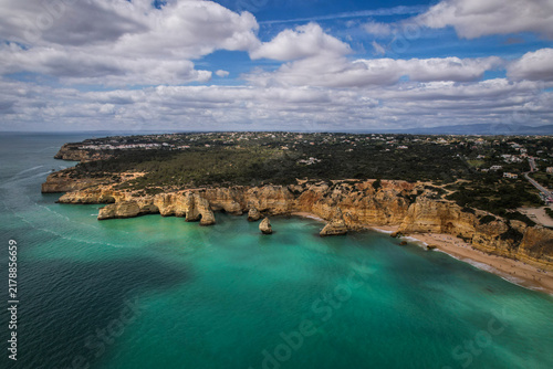Praia da Marinha and Algarve Coastline from Above on a Cloudy Day