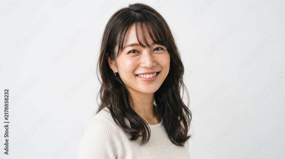 Fototapeta premium Smiling young Japanese woman with long dark hair