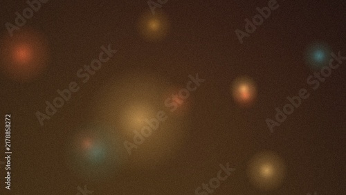 Dark brown background, with glowing multi-colored, circular light bokeh, effects and a, subtle grainy texture, throughout the surface