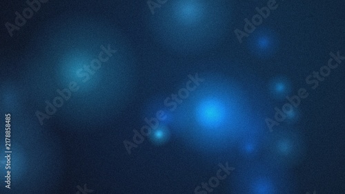 Deep blue background, with bright glowing, circular bokeh light, spots and grainy, texture for atmospheric digital