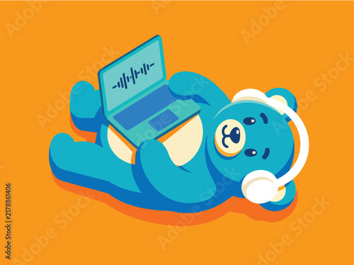 Panda Listening Music On Laptop