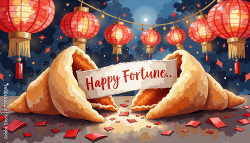 Fortune cookies with message in celebration of Lunar New Year decor  