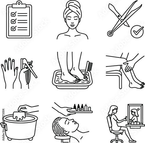 Set of beauty and spa treatment line icons for skincare services and salon procedures