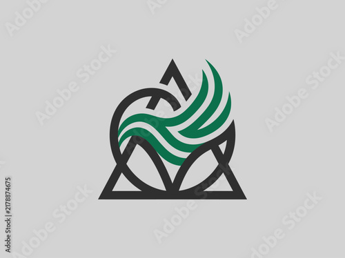 Modern Celtic Knot Inspired Emblem With Green Flowing Waves