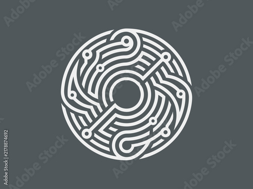 Modern Circular Technology Circuit Board Design In White And Grey