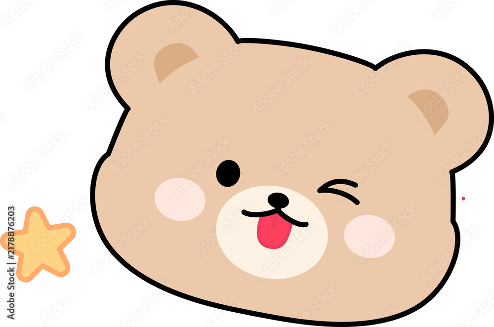 Fototapeta premium Cute Playful Bear Character Face Winking with Tongue Out