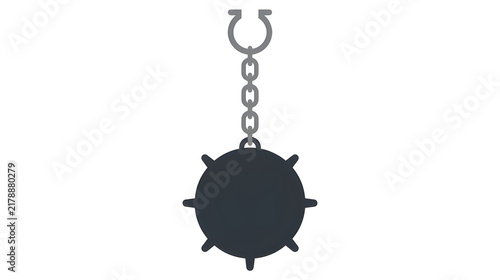 Medieval Spiked Iron Ball Weapon Flail Hanging on Chain Vector Icon