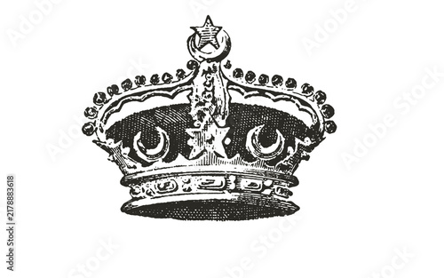 Foto Vintage royal crown illustration, antique heraldic headpiece with star and cresc
