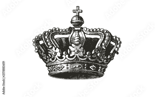 Canvastavla Vintage royal crown engraving, antique monarch headpiece illustration, ornate bl