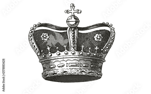 Cuadro en lienzo Vintage royal crown engraving, antique silver monarch headpiece illustration, cl