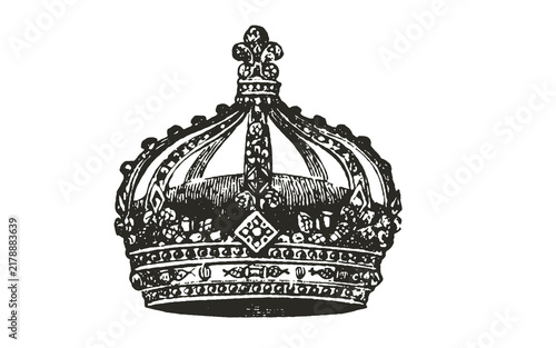 Fotografía Vintage royal crown engraving, antique monarch headwear illustration, black and