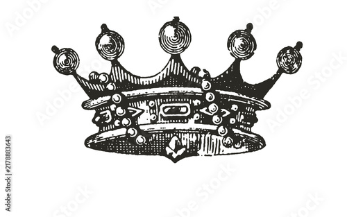 Фотография Vintage royal crown illustration, antique black and white regal headpiece, ornat