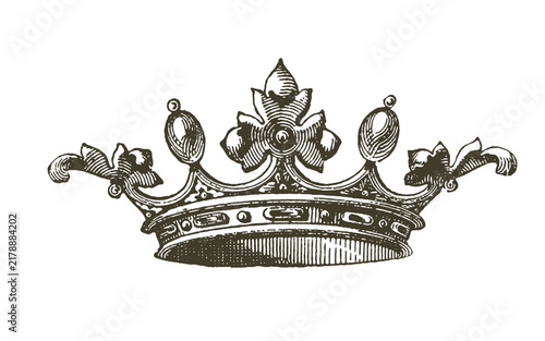Cuadro en lienzo Vintage royal crown engraving, antique heraldic tiara illustration, ornate monar