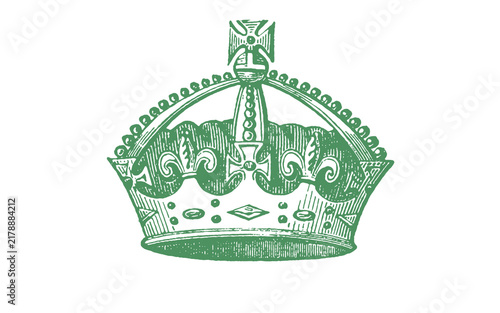 Bild auf Leinwand Vintage green royal crown illustration, antique heraldic crown engraving, classi