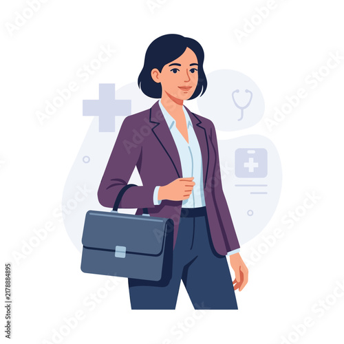 Professional Woman In Business Attire Carries Briefcase Represents Healthcare Career Aspirations