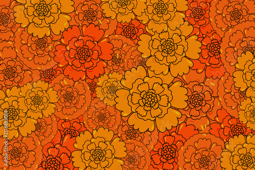 Decorative background with cempasúchil flowers inspired by the Day of the Dead