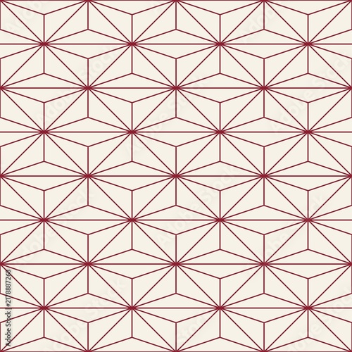 Seamless asanoha hemp leaf pattern in crimson on ivory - a traditional Japanese wagara geometric lattice at large scale