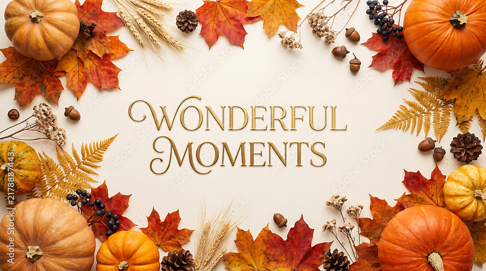 Obraz premium Autumn celebration wreath with golden leaves and festive text for seasonal holiday decor