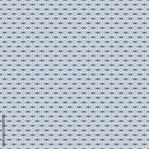 Seamless asanoha hemp leaf pattern in bright blue on off white - a traditional Japanese wagara geometric lattice at fine scale