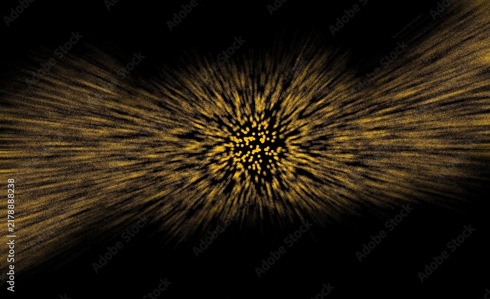 Obraz premium Abstract golden particles and sparkling dust on a dark black background, creating an elegant glowing texture