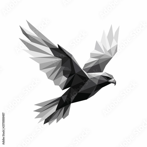 Low Poly Black and White Flying Bird Illustration