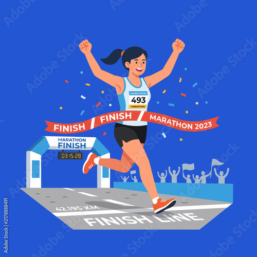 Marathon Runner Crossing the Finish Line Illustration