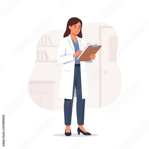 Professional Female Doctor Holding Clipboard In Medical Office
