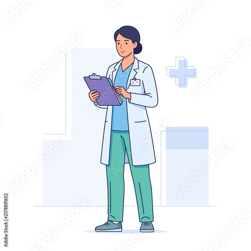 Professional Female Doctor Holding Clipboard Ready For Patient Care