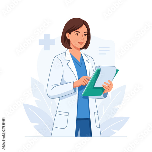 Professional Female Doctor Holding Medical Chart Illustration