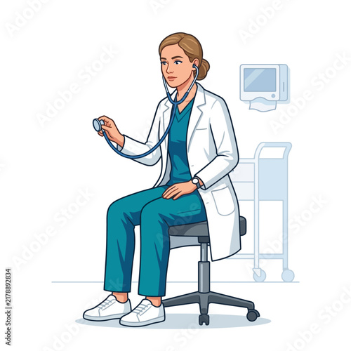 Professional Doctor Examining Patient With Stethoscope In Medical Office