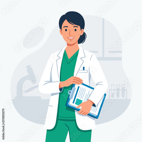 Professional Doctor Holding Clipboard In Medical Laboratory