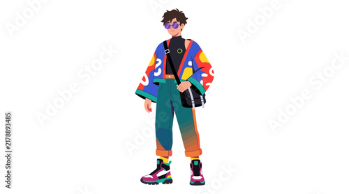 Stylish Anime Boy Character Wearing Colorful Streetwear Fashion