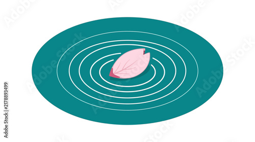 Pink Cherry Blossom Petal Floating on Water Ripple Illustration