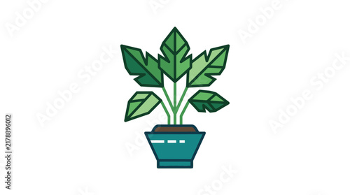 Minimalist Vector Illustration of a Potted Green Plant