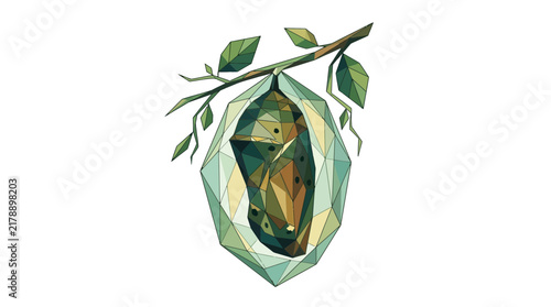 Low Poly Butterfly Chrysalis Animation on Transparent Background