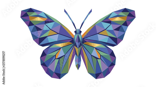 Geometric low poly butterfly illustration on transparent background