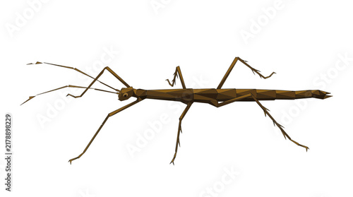 Low Poly 3D Illustration of a Walking Stick Insect