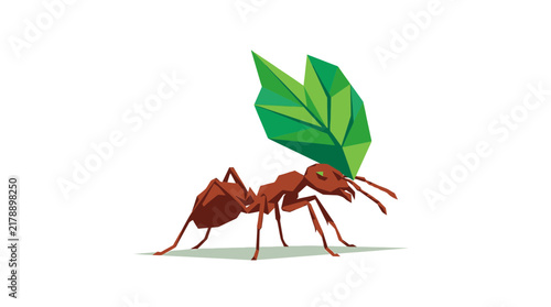 Low Poly Ant Carrying a Green Leaf Illustration