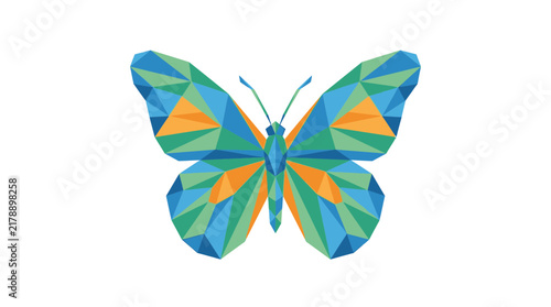 Geometric low poly butterfly illustration on white background