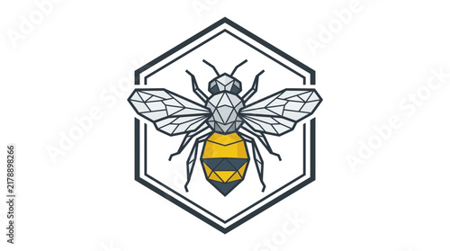 Geometric Bee Logo Design in Hexagon Frame