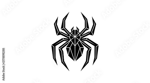 Geometric Black Spider Silhouette Isolated on White Background