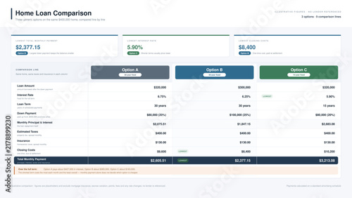 Mortgage Comparison Home Loan Interest Rate Monthly Payment and Closing Cost Template