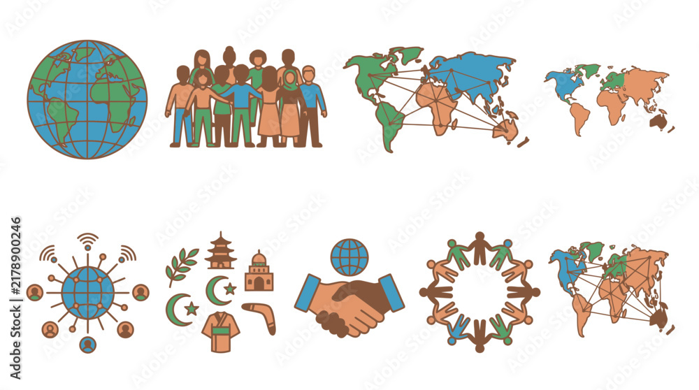 Obraz premium Global Diversity and International Connection Icons Set