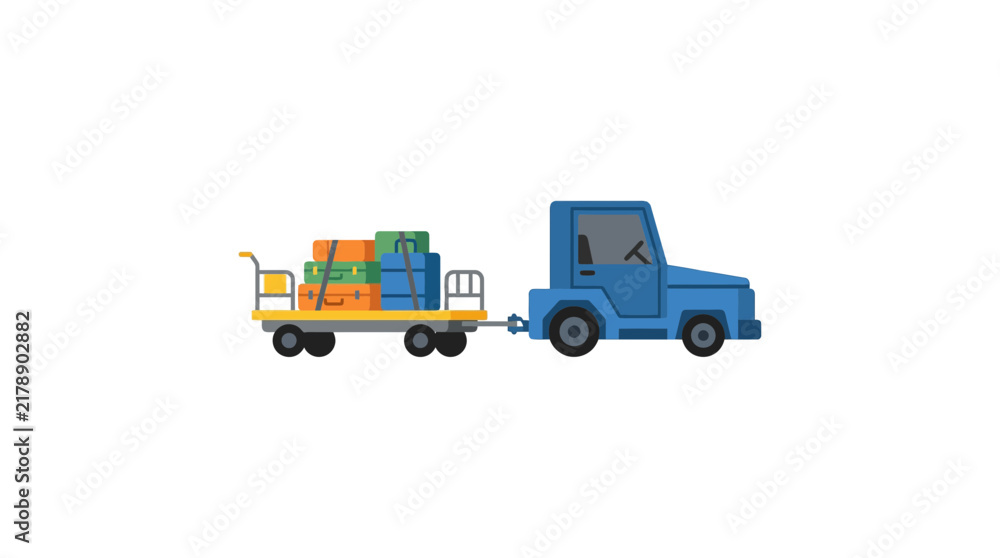 Fototapeta premium Blue Luggage Tug Pulling Cart with Suitcases