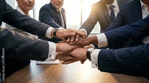 Business Team Collaboration Unity Hands Stacked on Table